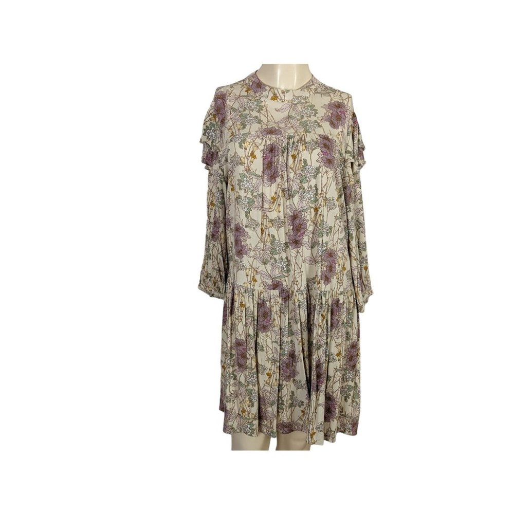 A.N.A. ruffled sleeve and hem‎ 3/4" sleeve floral cottage core summer dress M